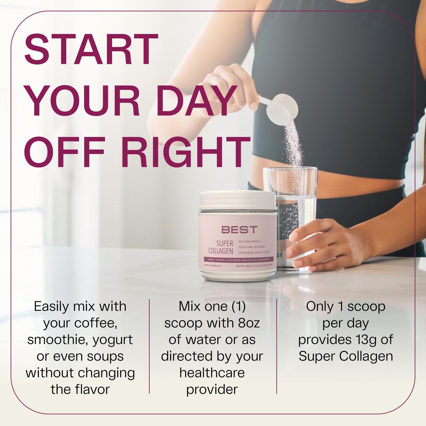 FORTIBONE® Collagen - 3 Clinically-Supported Bioactive Collagen Peptides with FORTIBONE®, FORTIGEL®, VERISOL® Unflavored Collagen for Women - Reduce Wrinkles, BEST Supplements