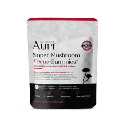 Auri Nutrition Super Mushroom Focus Gummies w/Lion's Mane, Alpha GPC & Rhodiola – Mushroom Supplement to Support Cognitive Function, Mental Clarity, Focus & Energy Auri