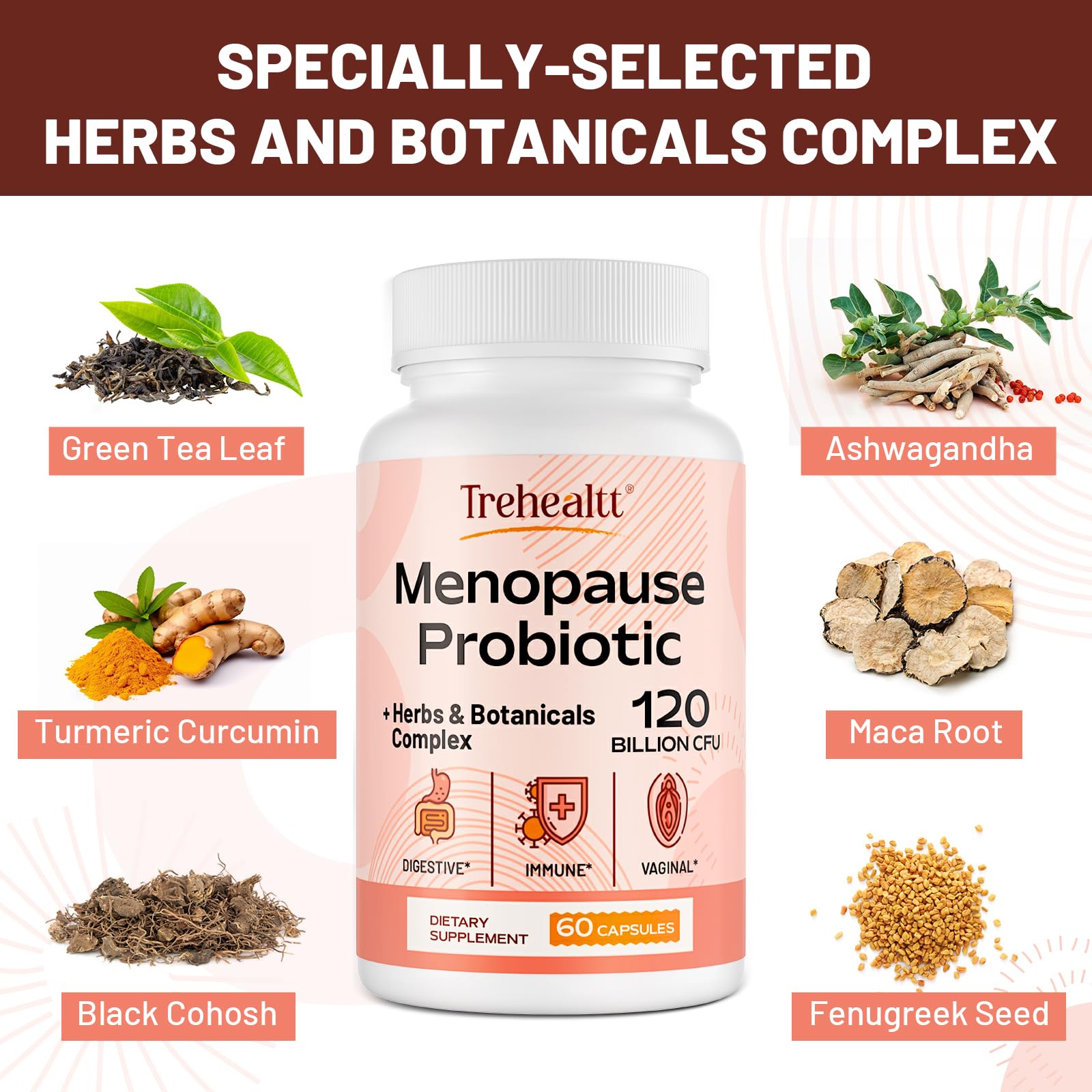 Menopause supplements for women, 120 Billion CFU Probiotic, 13-in-1 Herbs & Botanicals Complex, for Hormone Menopause, Hot Flashes, Night Sweats, Mood Swings, Sleep Disturbances, Vegan, 60 Capsules Trehealtt buy australia supplements