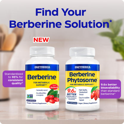 Enzymedica Berberine HCl Supplement 510 mg - Berberine Capsules for Men & Women, Natural Metabolic Health Support, Vegan, Gluten Free, Non-GMO - 120 Targeted Release Caps Gsupps Australia