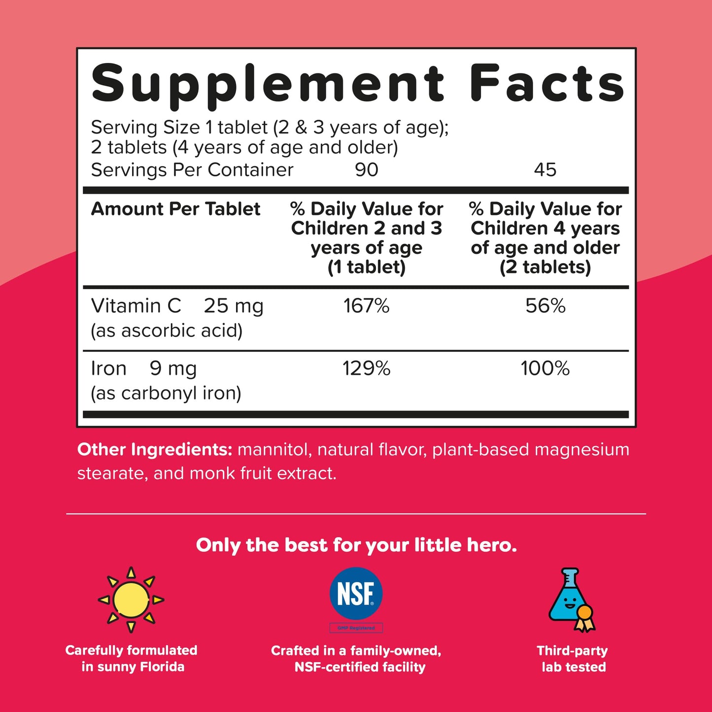 Renzo's Iron Supplements for Kids, Dissolvable Vegan Kids Iron Supplement with Vitamin C, Sugar-Free Melty Tabs Renzo's