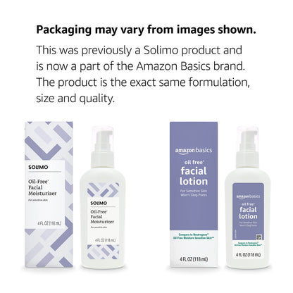 Amazon Basics Oil-free Facial Moisturizer for Sensitive Skin, Fragrance Free, Non-Comedogenic, 4 Fluid Ounce (Previously Solimo) Amazon Basics
