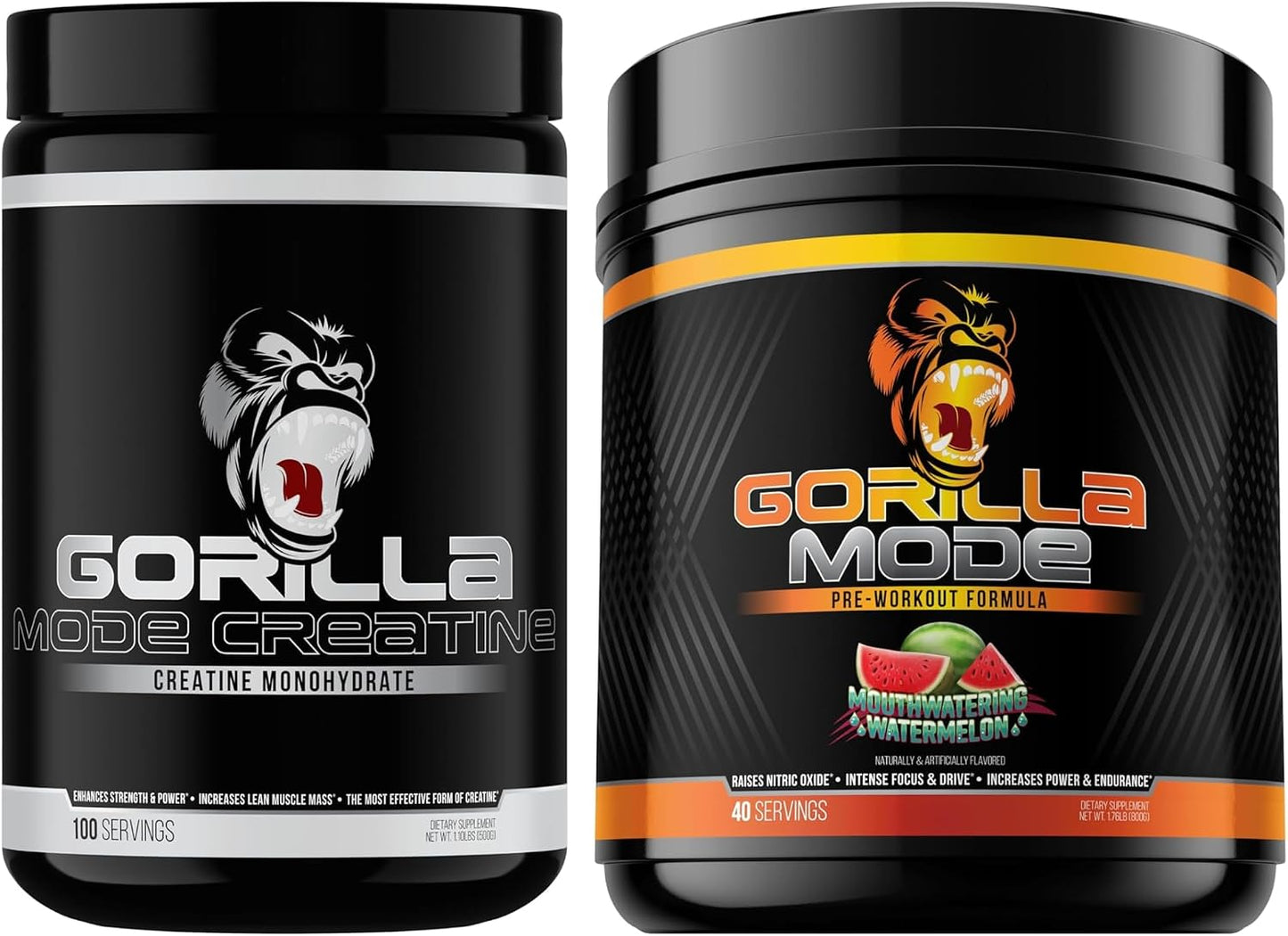 Gorilla Mode Creatine Monohydrate Micronized Powder & Pre Workout (Watermelon)- Massive Pumps | Laser Focus Energy | Improved Muscle Size | Power Output and Strength