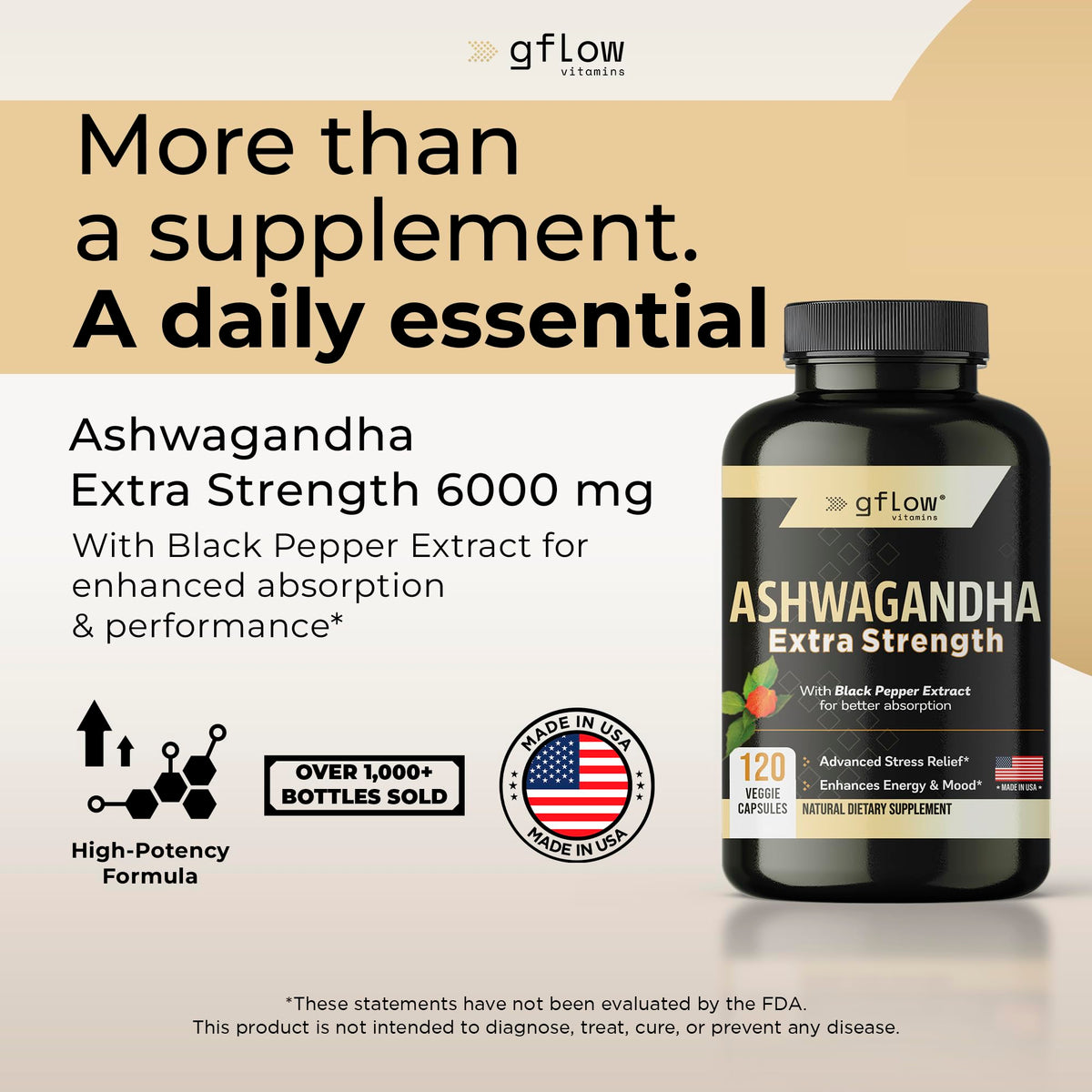 gflow vitamins Ashwagandha Supplements for Women and Men | Sleep, Mood and Energy Support | Extra Strength gflow vitamins