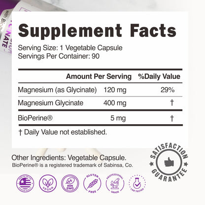 Pure Magnesium Glycinate 400mg - 5X Higher Absorption - Support Stress Relief, Sleep, Bone Health - 100% Chelated - Pure Magnesium Supplement BallBuff