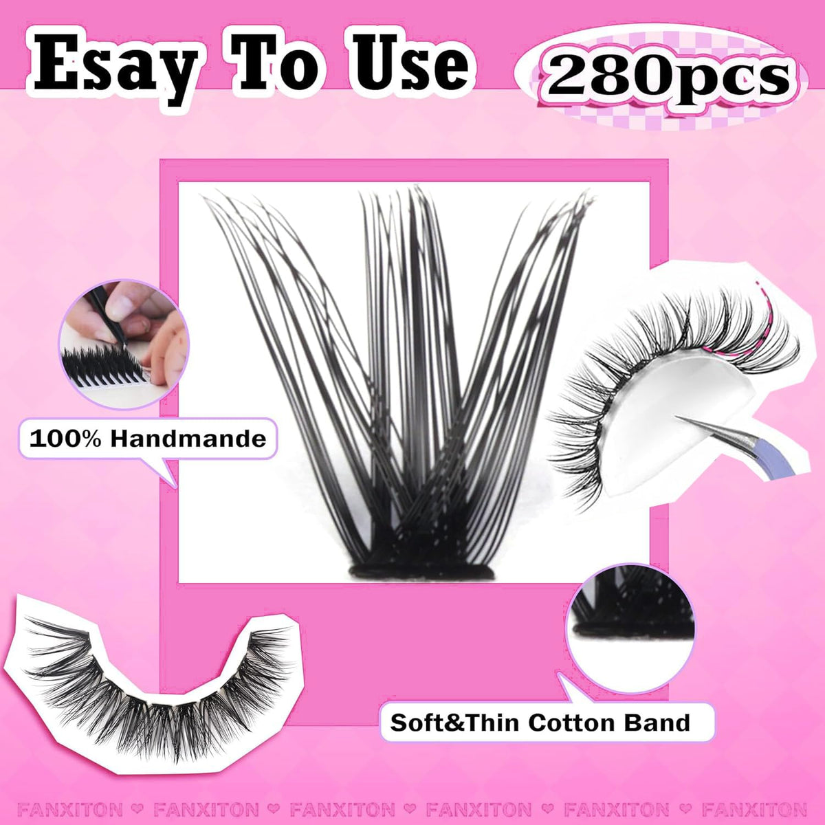 Cluster Lashes 280 pcs Lash Clusters D Volume Eyelashes Extensions 9-16 mm Mix 40D+50D Individual Lashes Thin Band Eyelashes Cluster for DIY Lash Extension Beginners (Lash Clusters) FANXITON