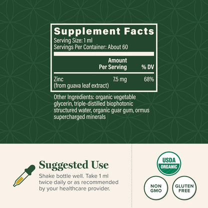 Global Healing USDA Organic Zinc Supplements Liquid - Pure Vitamin Drops for Immune System Boost, Hormone Balance, and Healthy Aging - Natural, Vegan-Friendly, Non-GMO, Organic Zinc Vitamins (2 Fl Oz)