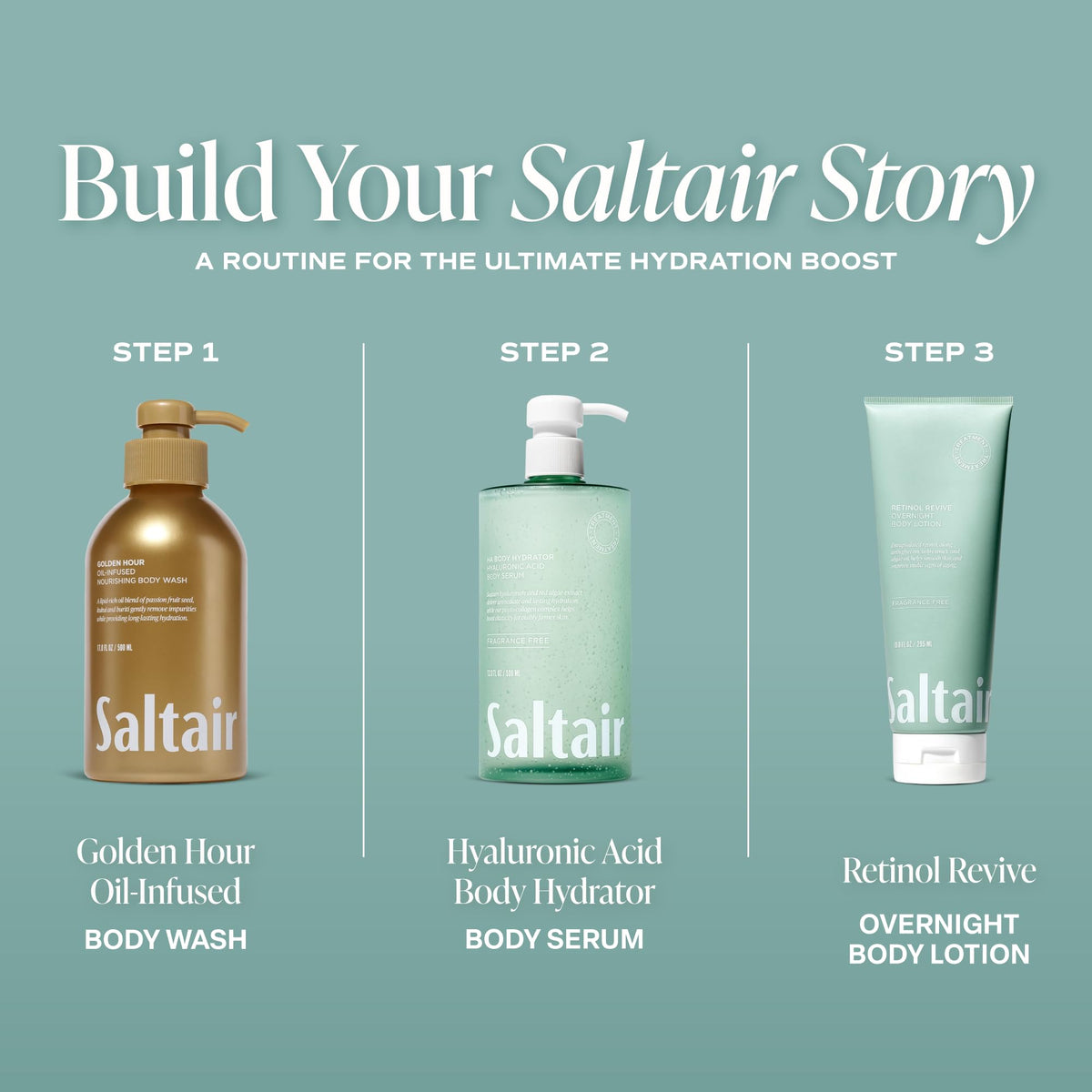 Saltair Hyaluronic Acid Body Serum | Fragrance-Free HA Hydrator | 13 oz Saltair