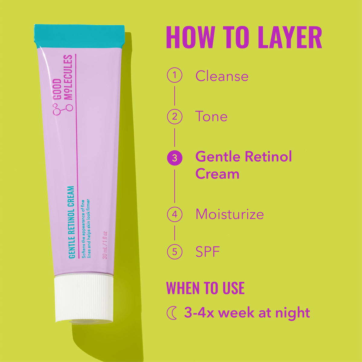 Good Molecules Gentle Retinol Cream, Retinol Night Cream for Face, 1 fl oz Good Molecules