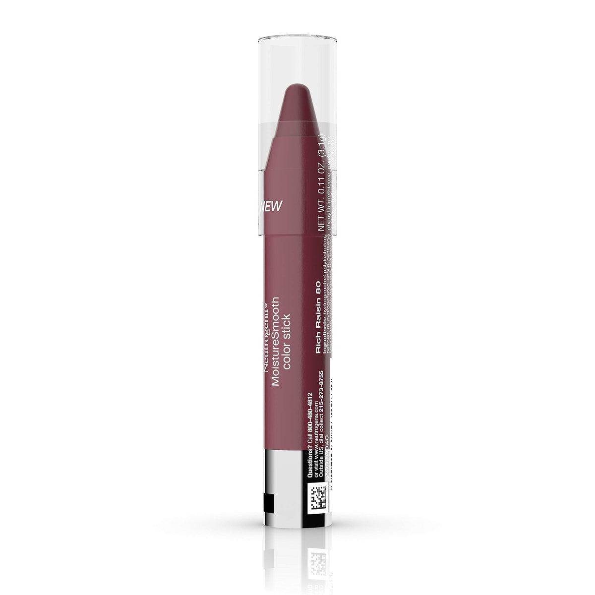 Neutrogena MoistureSmooth Color Stick for Lips, Moisturizing and Conditioning Lipstick with a Balm-Like Formula, Nourishing Shea Butter and Fruit Extracts, 80 Rich Raisin,.011 oz Neutrogena
