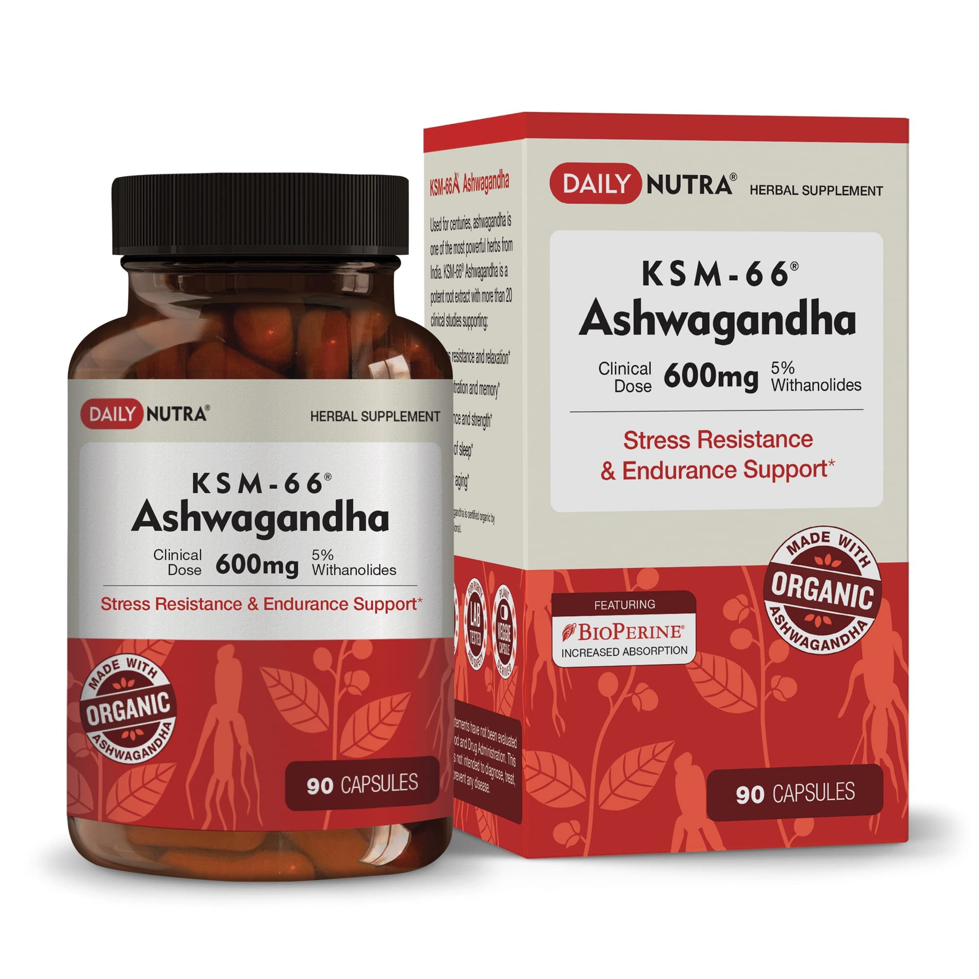 DailyNutra KSM-66 Ashwagandha 600mg Organic Root Extract - High Potency Supplement with 5% Withanolides | Relieves Tiredness, Supports Relaxation, Focus, Energy, & Muscle Growth (90 Capsules) DailyNutra buy australia supplements