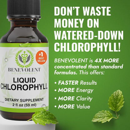 Benevolent Nourishment Chlorophyll Supplement, Detox & Immune Support, Internal Deodorizer, Liquid Drops Benevolent Nourishment