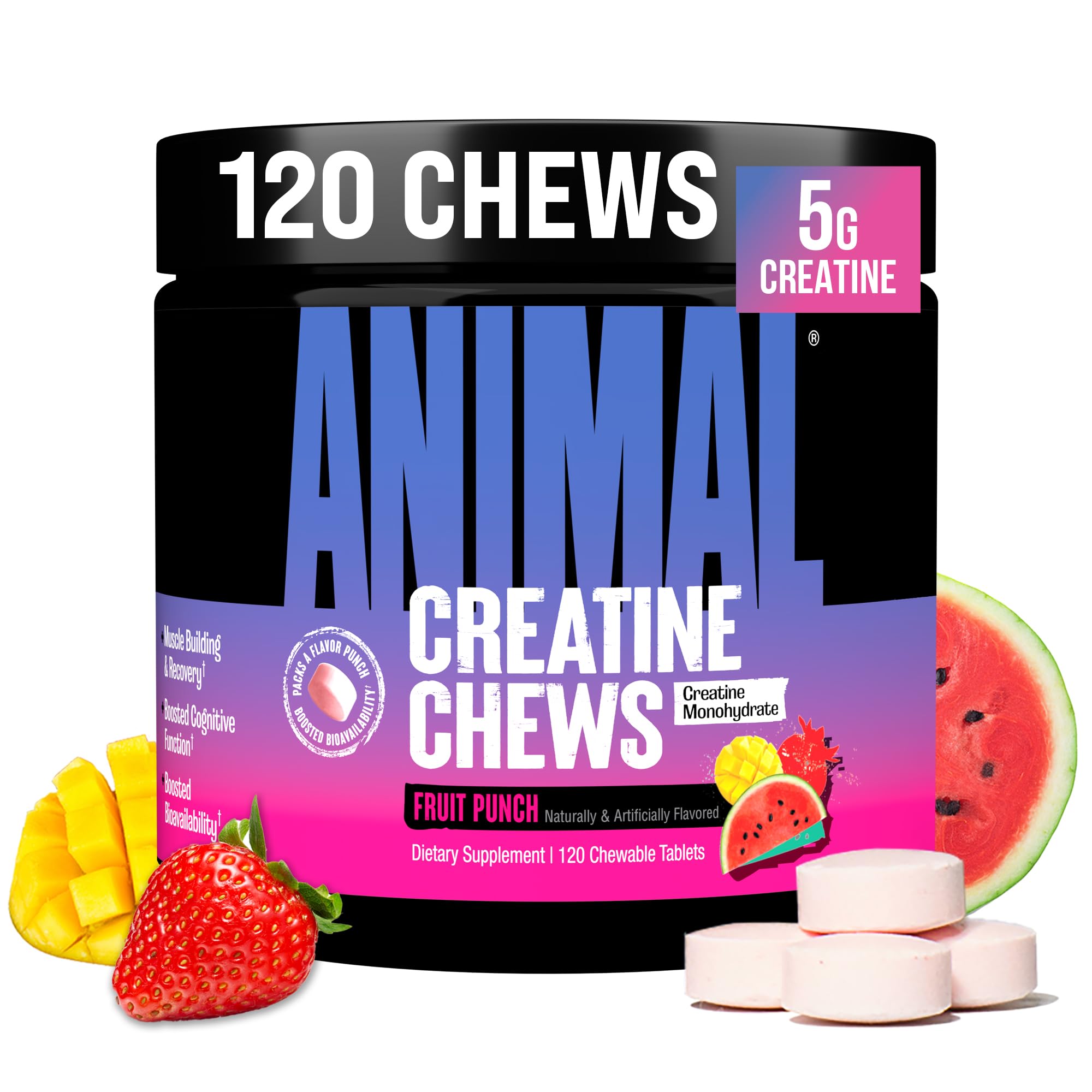 Animal Creatine Chews Tablets - Enhanced Creatine Monohydrate with AstraGin to Improve Absorption, Sea Salt for Added Pumps, Delicious and Convenient Chewable Tablets - Fruit Punch Animal buy australia supplements