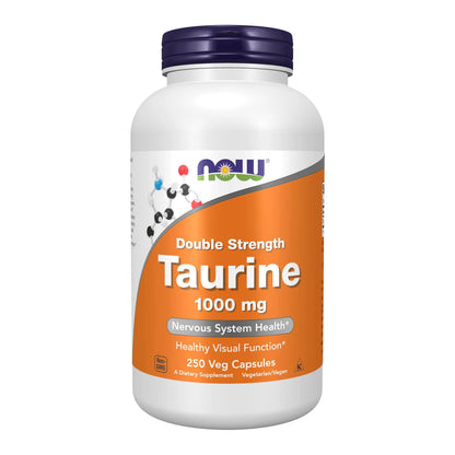 NOW Foods Supplements, Taurine 1,000 mg, Double Strength, Nervous System Health*, 250 Veg Capsules NOW Foods