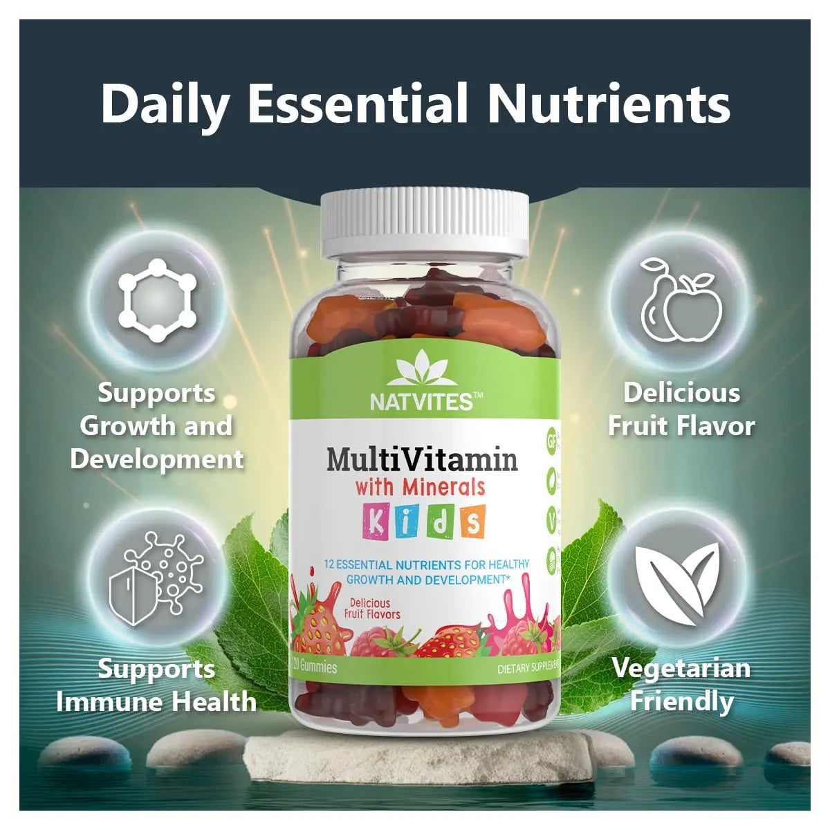 Natvites Complete Kids Multivitamin Gummies – 120 Count of Essential Daily Vitamins & Minerals for Immune Support, Focus, & Growth Natvites buy australia supplements