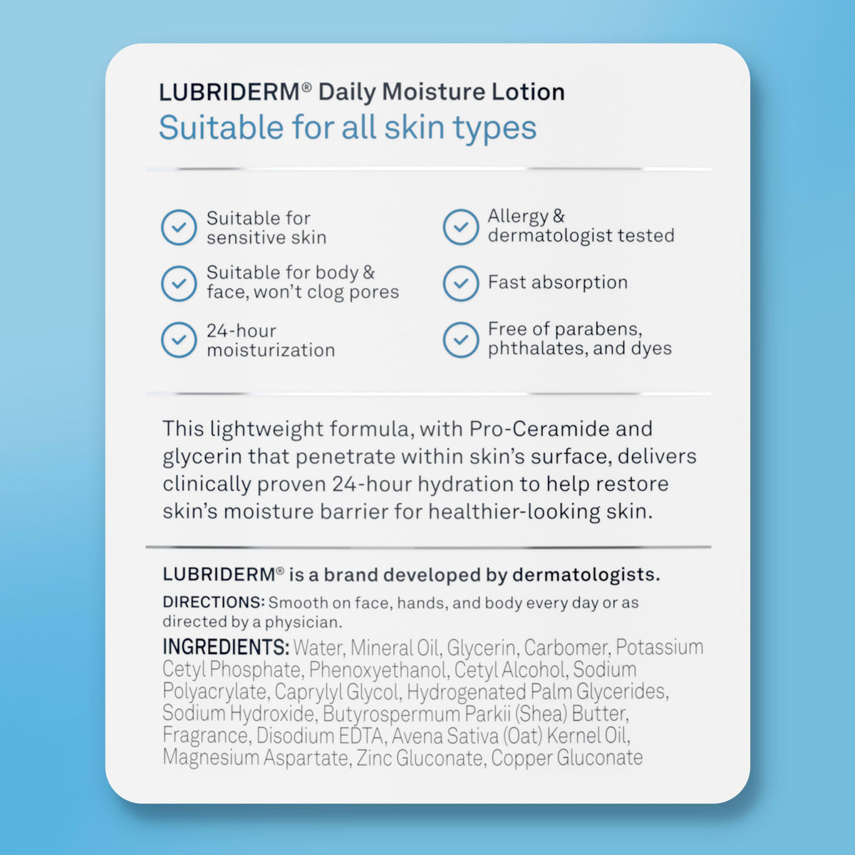 Lubriderm Daily Moisture Body Lotion + Pro-Ceramide, 24 fl. oz Lubriderm