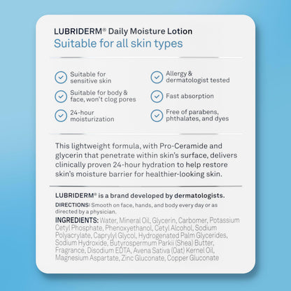 Lubriderm Daily Moisture Body Lotion + Pro-Ceramide, 24 fl. oz Lubriderm