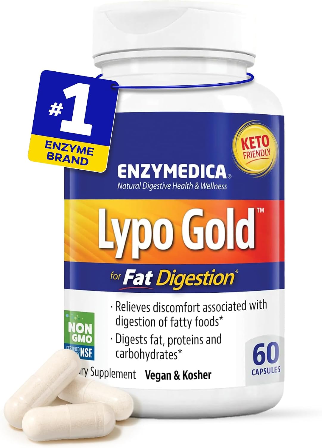 Enzymedica Lypo Gold - Protease, Amylase & Lipase Digestive Enzymes for Women & Men, Enzyme Supplement for Fat Digestion, Gut Health & Gallbladder Support, Helps Gas & Bloating, Gluten Free - 60 Caps Gsupps Australia