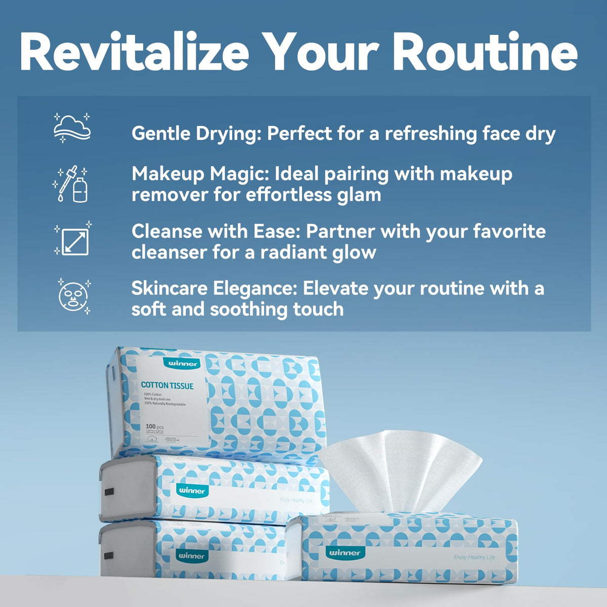 Winner Disposable Face Towels, 100% Cotton, 600 Count (Pack of 6) Winner