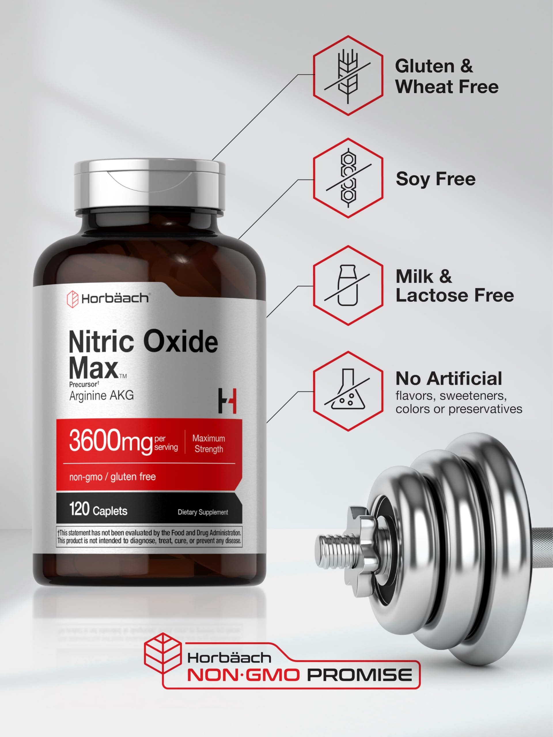 Horbäach Nitric Oxide Max 3600mg | 120 Caplets | with Arginine AAKG for Men and Women | Vegetarian, Non-GMO Horbäach buy australia supplements