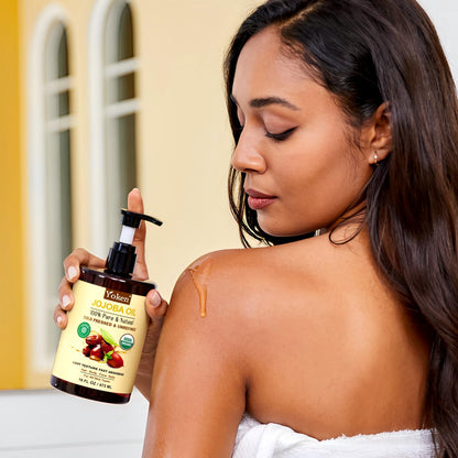 Yoken Organic Jojoba Oil 16oz, USDA Certified Cold Pressed for Skin Care Yoken