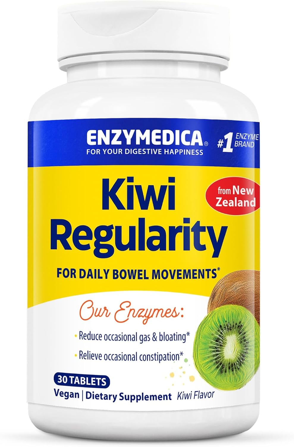 Enzymedica Kiwi Regularity - Bowel Movement Supplement for Women & Men, Occasional Constipation Support, Reduces Gas & Bloating, Daily Digestion & Gut Health Support for Adults - 30 Chewable Tablets Gsupps Australia
