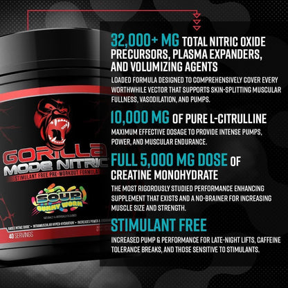 Gorilla Mode Nitric Upgraded Stimulant Free Pre-Workout – Best Tasting and Most Effective Stimulant Free Pre-Workout/Massive Pumps · Vasodilation · Power / 776 Grams (Cherry Blackout)
