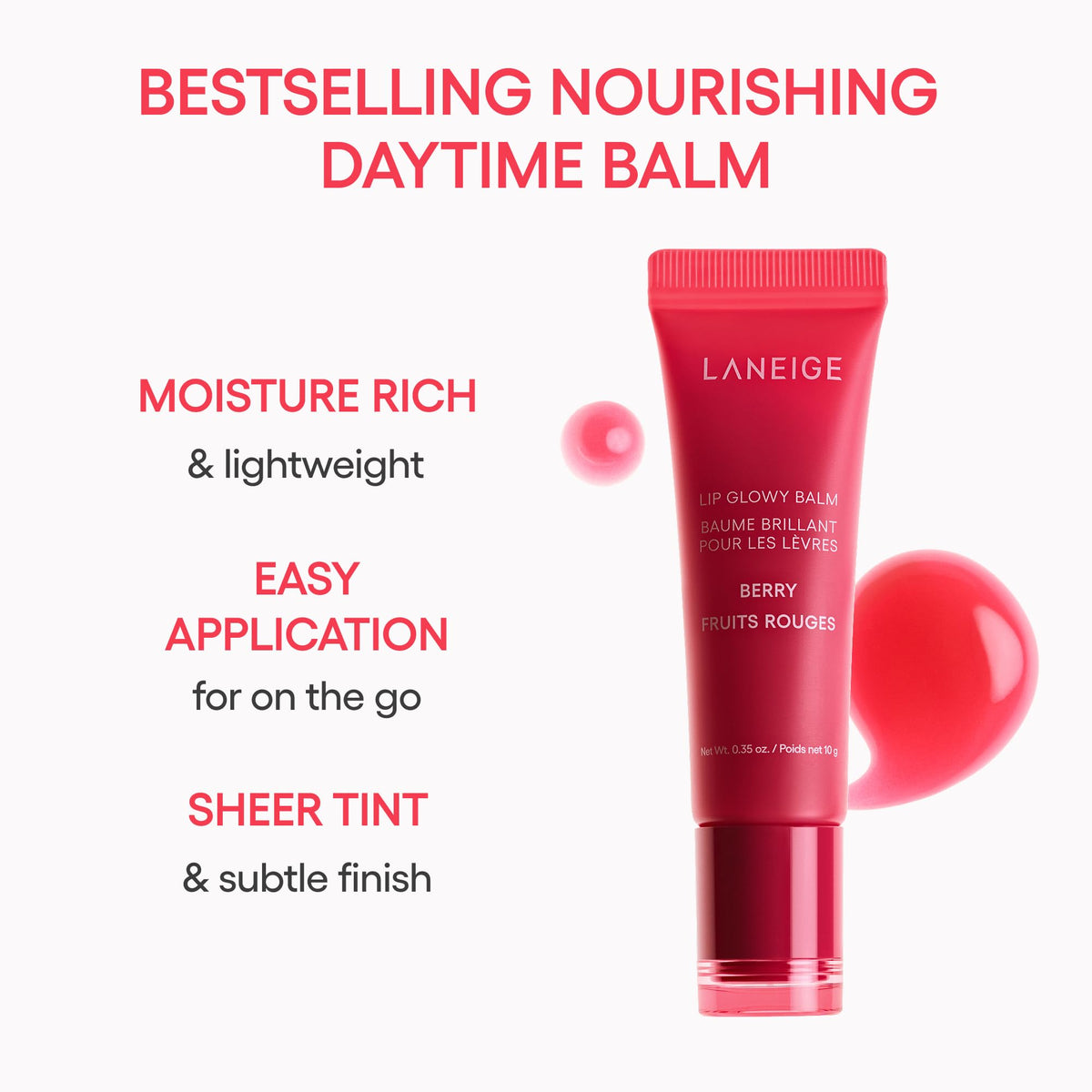LANEIGE Lip Glowy Balm: Sheer Tinted Lip Treatment Balm Tube with Shea & Murumuru Butters for Hydrating, Moisturizing, Glossy, Non-Sticky Shine, Berry | Korean Skin Care, Berry LANEIGE