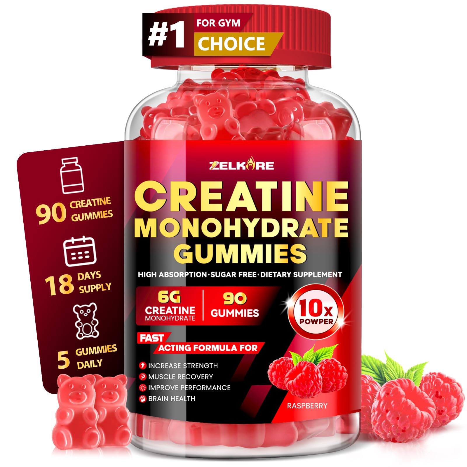 ZELKORE Creatine Monohydrate Gummies 6000mg for Men & Women, Sugar Free Creatine Gummy for Pre & Post Workout, High Absorption Supplement with BCAA, Support Boost Strength, ZelKore buy australia supplements
