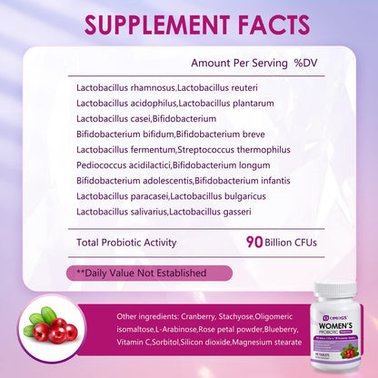 OMOGS Women's Probiotic, with Cranberry Extract, Organic Prebiotics & Vitamin C, 90 Billion CFUs,18 Strains, Help for Boost Immune, Digestive, Gut Health & Women's Health OMOGS