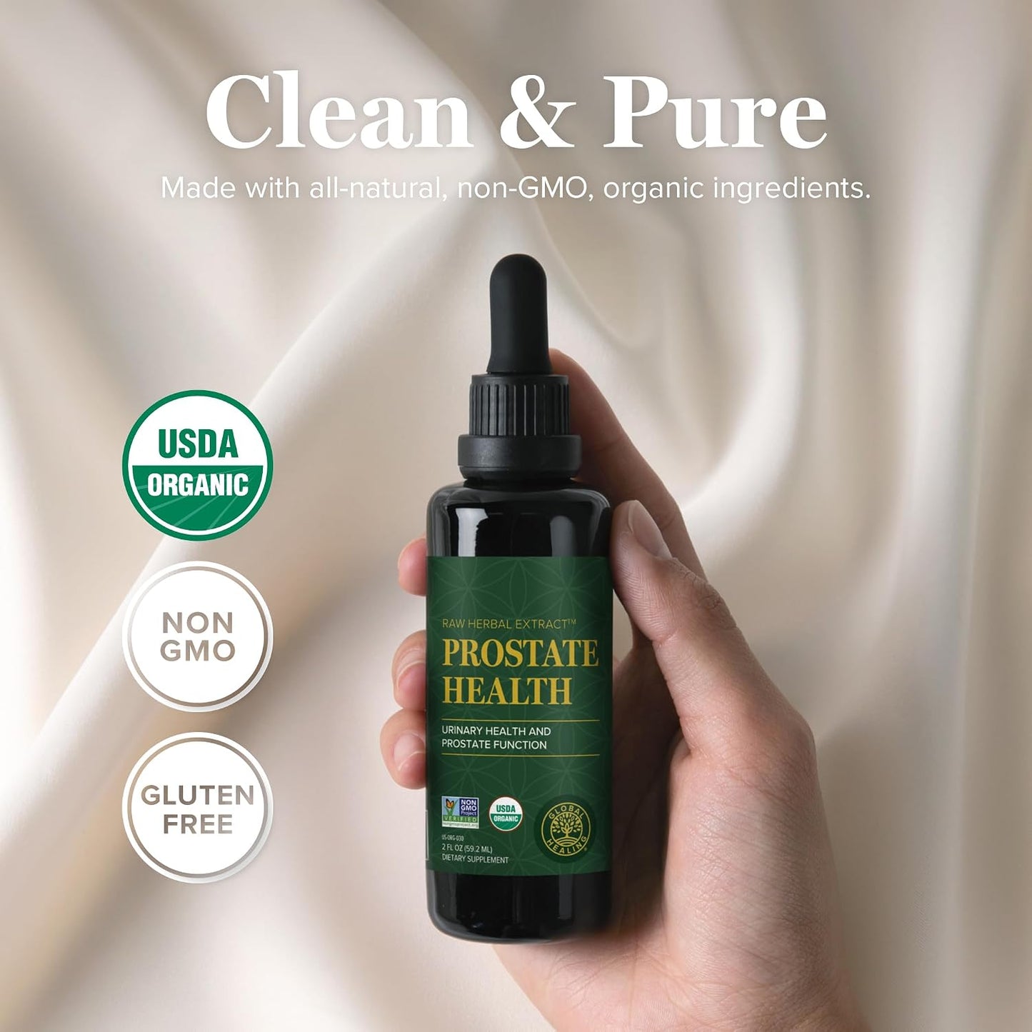 Global Healing Organic Prostate Health - Mens Health Supplement - Prostate Supplements Help Urinary Bladder Control, Frequent Urination Relief Reduces Bathroom Trips - 2 Fl Oz