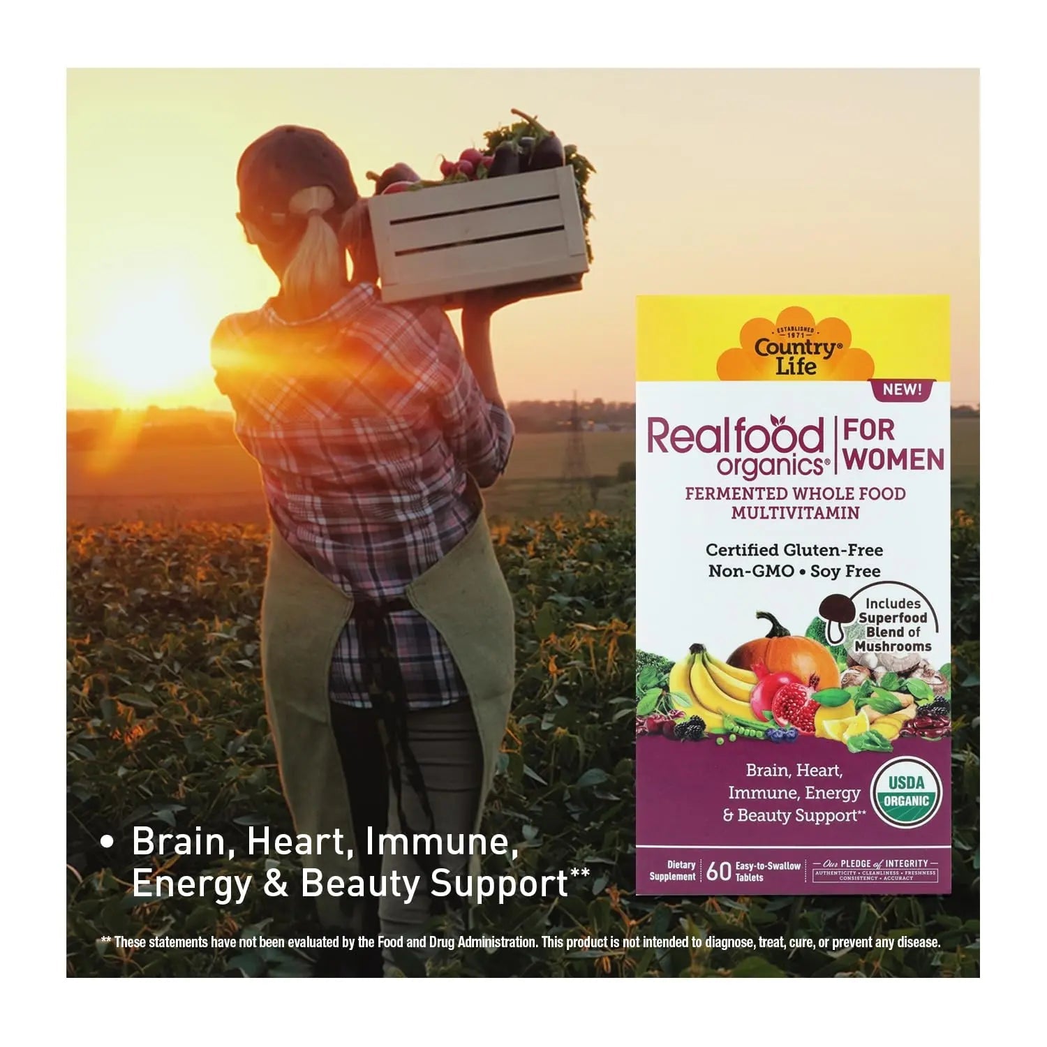 Country Life Realfood Organics Women’s Multivitamin – USDA Organic, Vegan, Gluten-Free – 1,300mg Fermented Whole Foods, Vitamins D, E, B, Folate & Biotin Country Life buy australia supplements