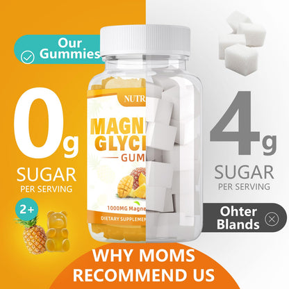Magnesium Glycinate Gummies 1000mg with Magnesium L-Threonate,Chelated Magnesium Potassium Complex Supplement with VitD, B6, CoQ10, Calcium,Supports for Memory, Calm, Nutravita