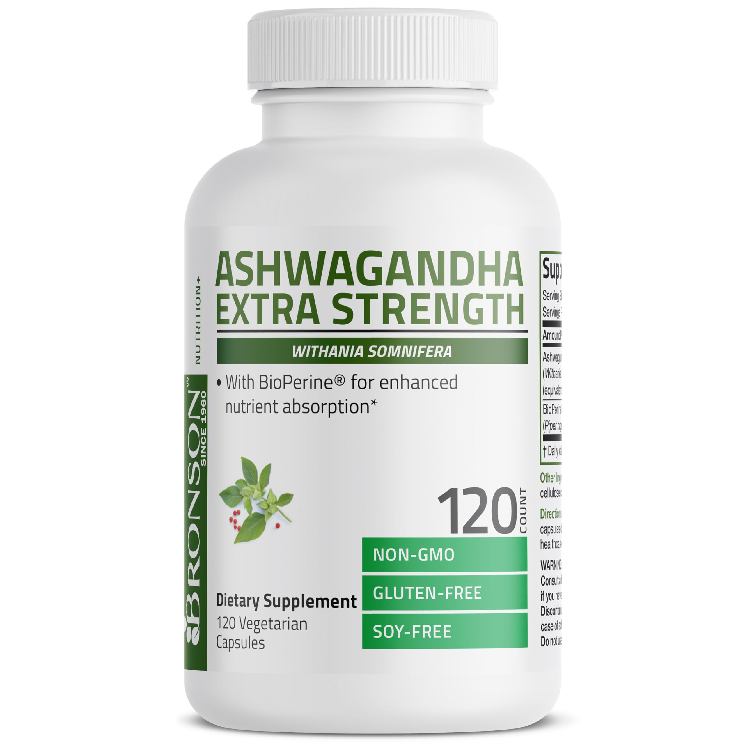 Bronson Ashwagandha Extra Strength Stress & Mood Support with BioPerine - Non GMO Formula, 120 Vegetarian Capsules Bronson buy australia supplements