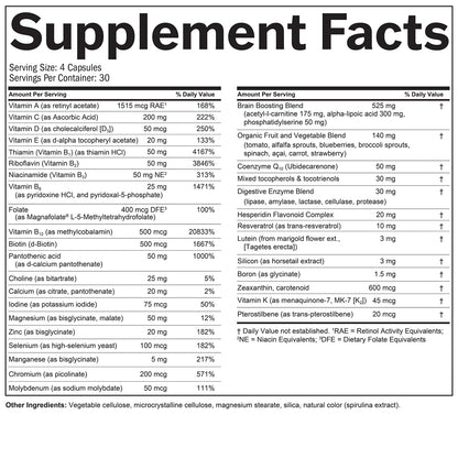 BRAINMD Dr Amen NeuroVite Plus - 120 Capsules - Multivitamin & Mineral Supplement, Enhanced with Phytonutrients, Enzymes & Whole Foods - Gluten Free - 30 Servings