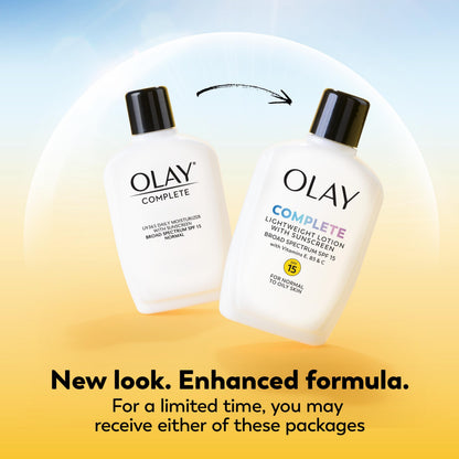 Olay Face Moisturizer, Complete with Sunscreen SPF 15, Daily Facial Lotion for Normal Skin, Lightweight Hydrating Broad Spectrum Sun Protection - Vitamin C, E, and Niacinamide - 6 Oz 2 Pack Olay