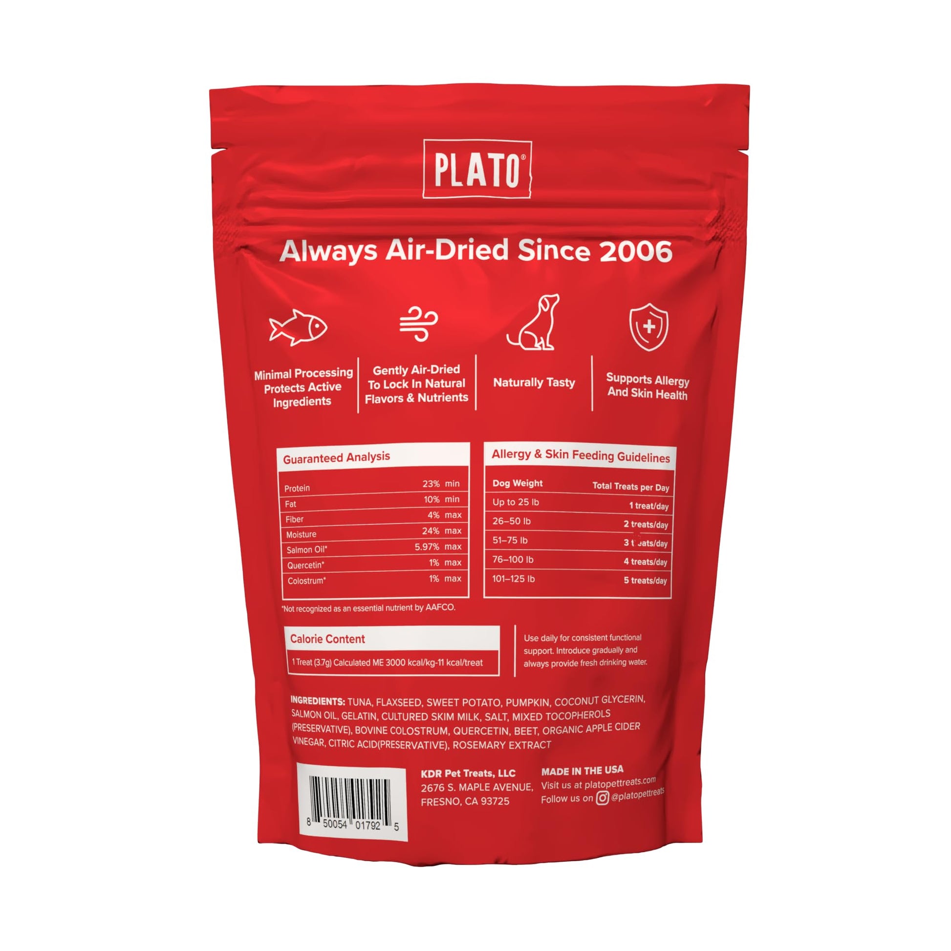 PLATO Pet Treats Air-Dried Wellness Chews for Dogs – Functional Dog Chews – Supports Skin Health & Allergy Relief – Salmon Oil, Colostrum & Quercetin Recipe 8oz Gsupps Australia
