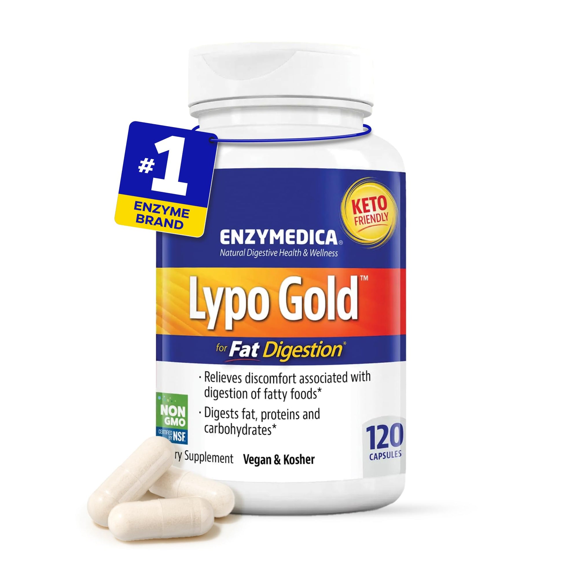 Enzymedica Lypo Gold - Protease, Amylase & Lipase Digestive Enzymes for Women & Men, Enzyme Supplement for Fat Digestion, Gut Health & Gallbladder Support, Helps Gas & Bloating, Gluten Free - 60 Caps Gsupps Australia