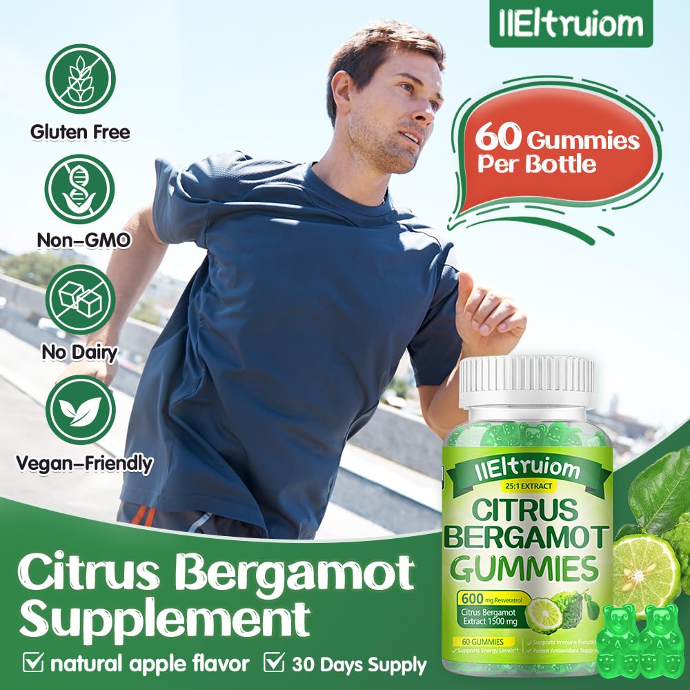 IIEltruiom Citrus Bergamot 1500mg, Citrus Bergamot Gummies for Healthy Cholesterol, Bergamot Supplements 25:1 Extract from Italy Bergamot, IIEltruiom
