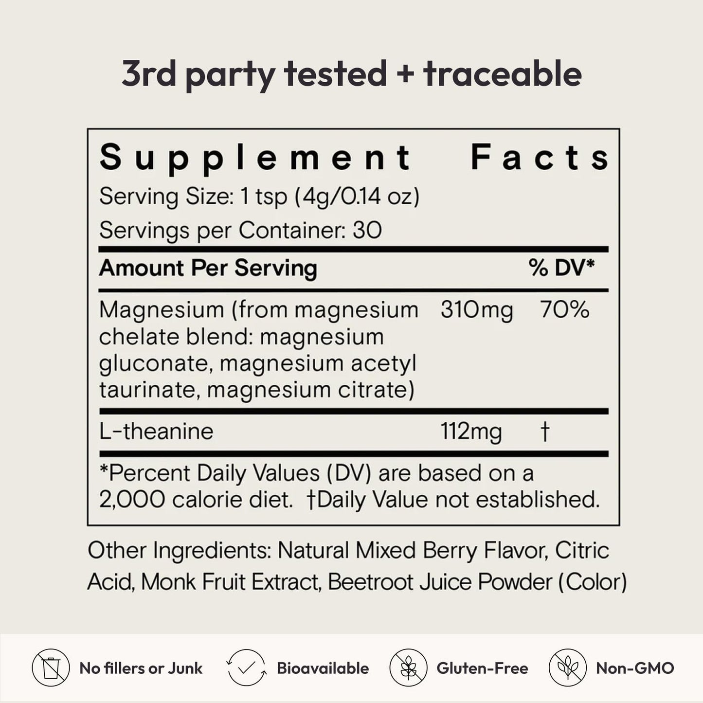 Moon Juice Magnesi-Om Magnesium Powder Supplement - Chelated Magnesium Complex + L-Theanine Blend for Rest, Relaxation & Regularity - Vegan, Non-GMO & No Sugar, Berry, 4.2 oz, 30 Servings