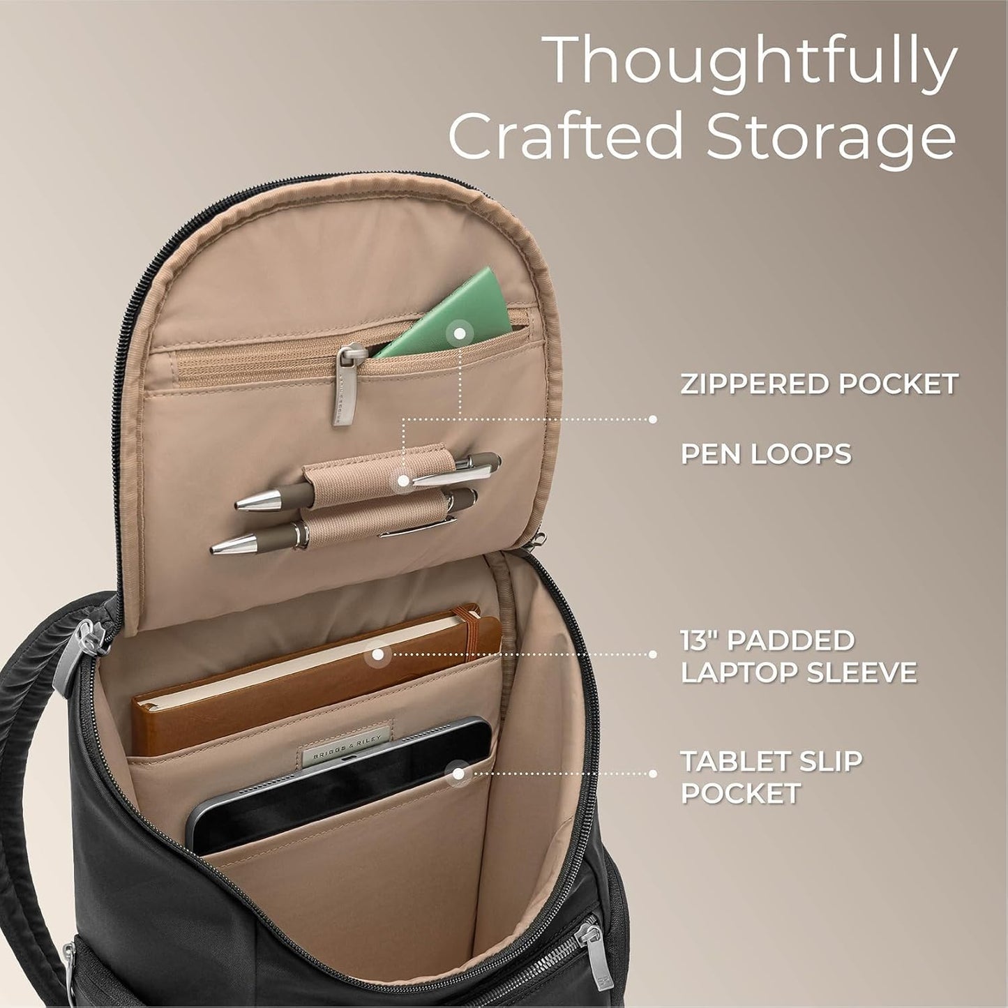Briggs & Riley Rhapsody U-Zip Everyday Backpack, Fits 13 Inch Laptop, Black Gsupps Australia