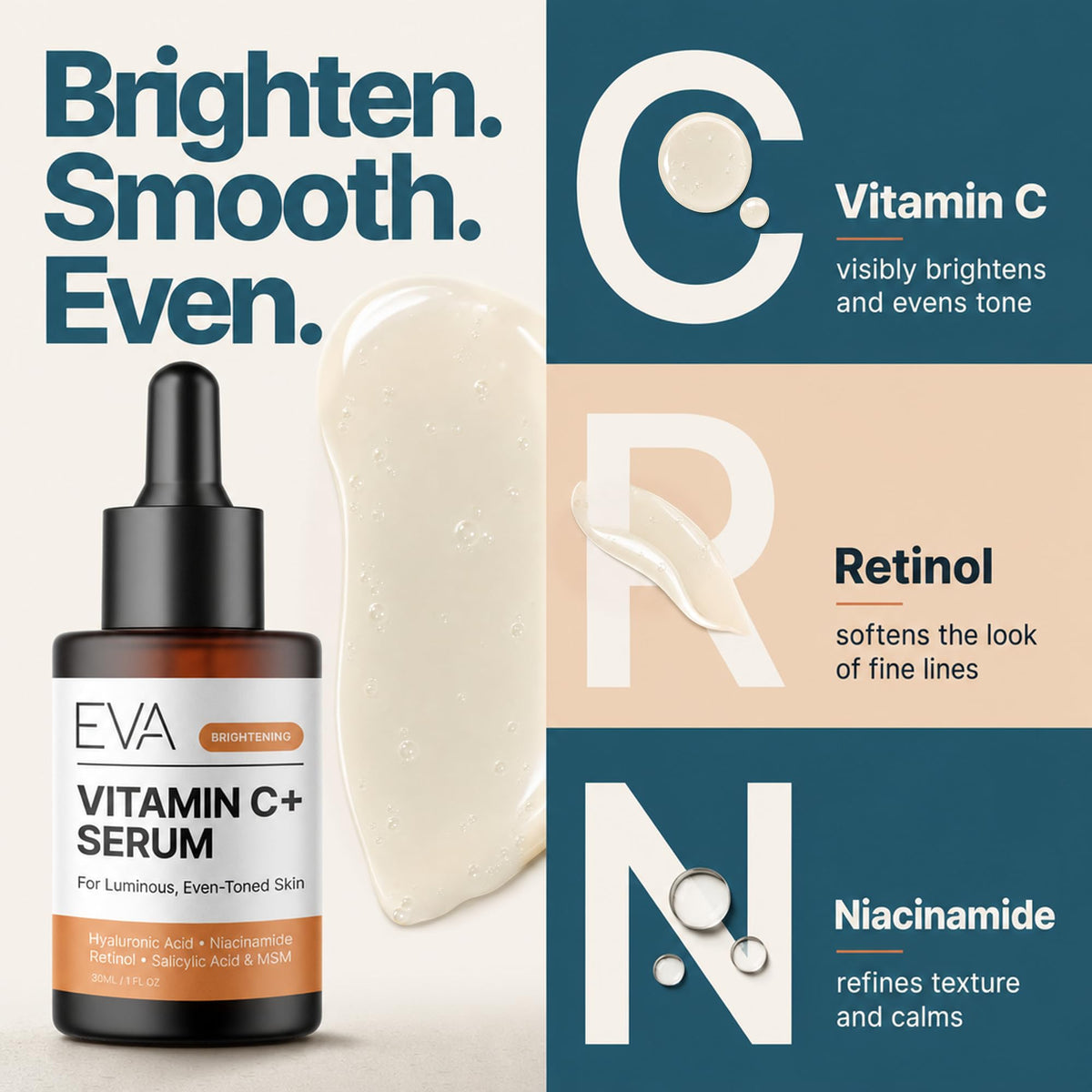 Eva Naturals Vitamin C Serum for Face with Retinol & Niacinamide, 1 oz Eva Naturals