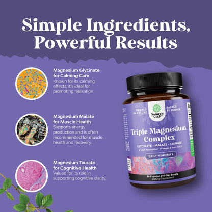 Triple Magnesium Complex 400mg w Magnesium Glycinate Taurate Malate - 180ct | Magnesium triple complex for women and men with magnesium taurate glycinate malate blend Magnesio Gsupps Australia