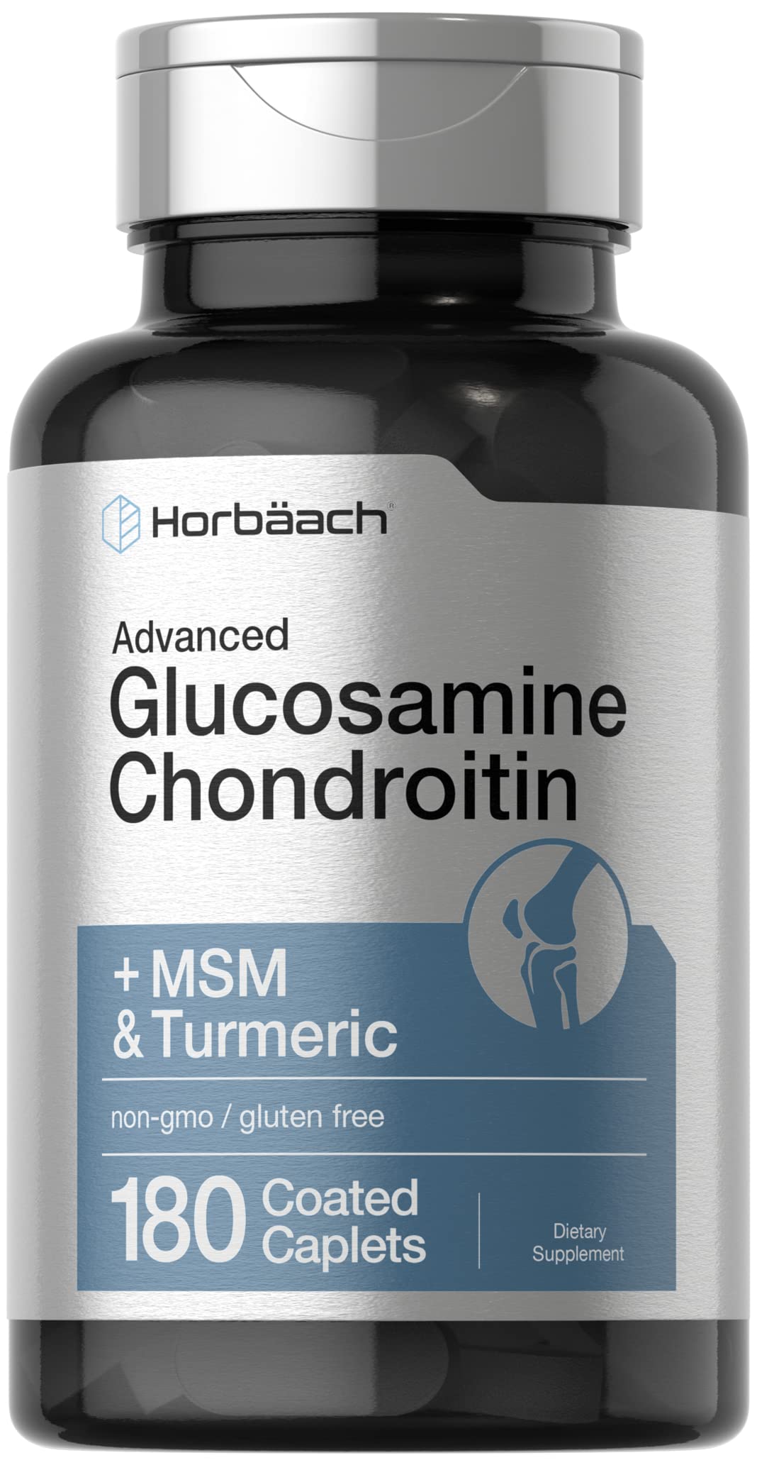 Horbäach Glucosamine Chondroitin | Plus MSM & Turmeric | 180 Coated Caplets | Non-GMO, Gluten Free Supplement Horbäach