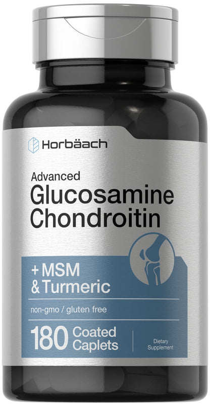 Horbäach Glucosamine Chondroitin | Plus MSM & Turmeric | 180 Coated Caplets | Non-GMO, Gluten Free Supplement Horbäach