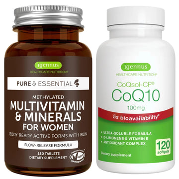 Multivitamin & Minerals for Women + High Absorption CoQ10 100mg 120 Softgels Energy Bundle, Sustained Release Advanced Multivitamin Igennus Healthcare Nutrition buy australia supplements