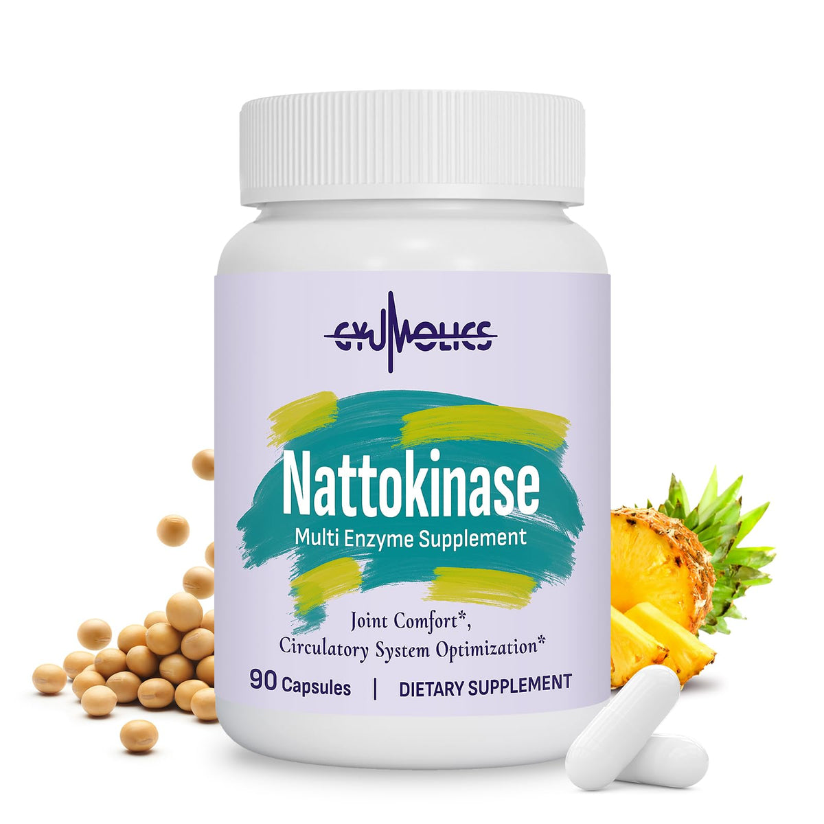 Gyumolics Nattokinase Supplement 10000FU with Organic Nattokinase, Serrapeptase, Bromelain, Curcumin, Vitamin E & Ginseng, Gyumolics