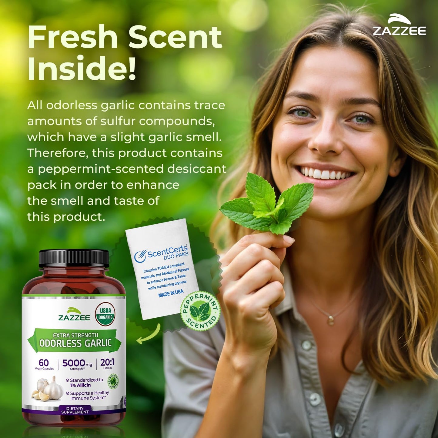 Zazzee USDA Organic Odorless Garlic 20:1 Extract, 1% Allicin, 100 Capsules | Vegan, 3+ Month Supply, Allium Sativum, Immune, Circulation & Heart Health Support, All-Natural, Non-GMO, Made in the USA Gsupps Australia