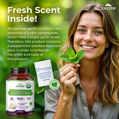 Zazzee USDA Organic Odorless Garlic 20:1 Extract, 1% Allicin, 100 Capsules | Vegan, 3+ Month Supply, Allium Sativum, Immune, Circulation & Heart Health Support, All-Natural, Non-GMO, Made in the USA Gsupps Australia