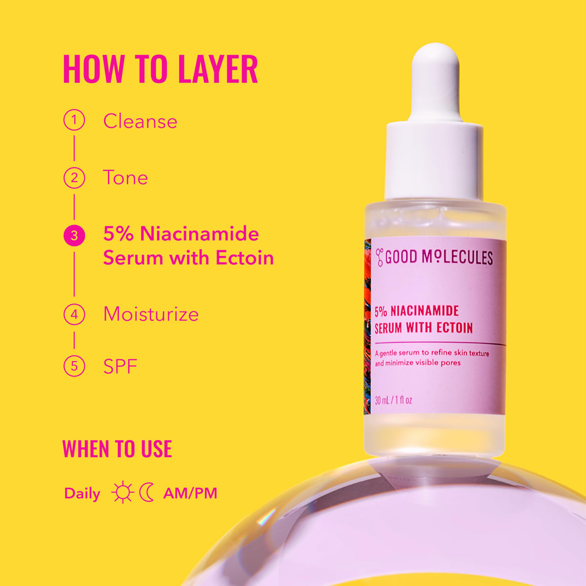 Good Molecules 5% Niacinamide Serum with Ectoin, Pore Serum, 1 fl oz Good Molecules